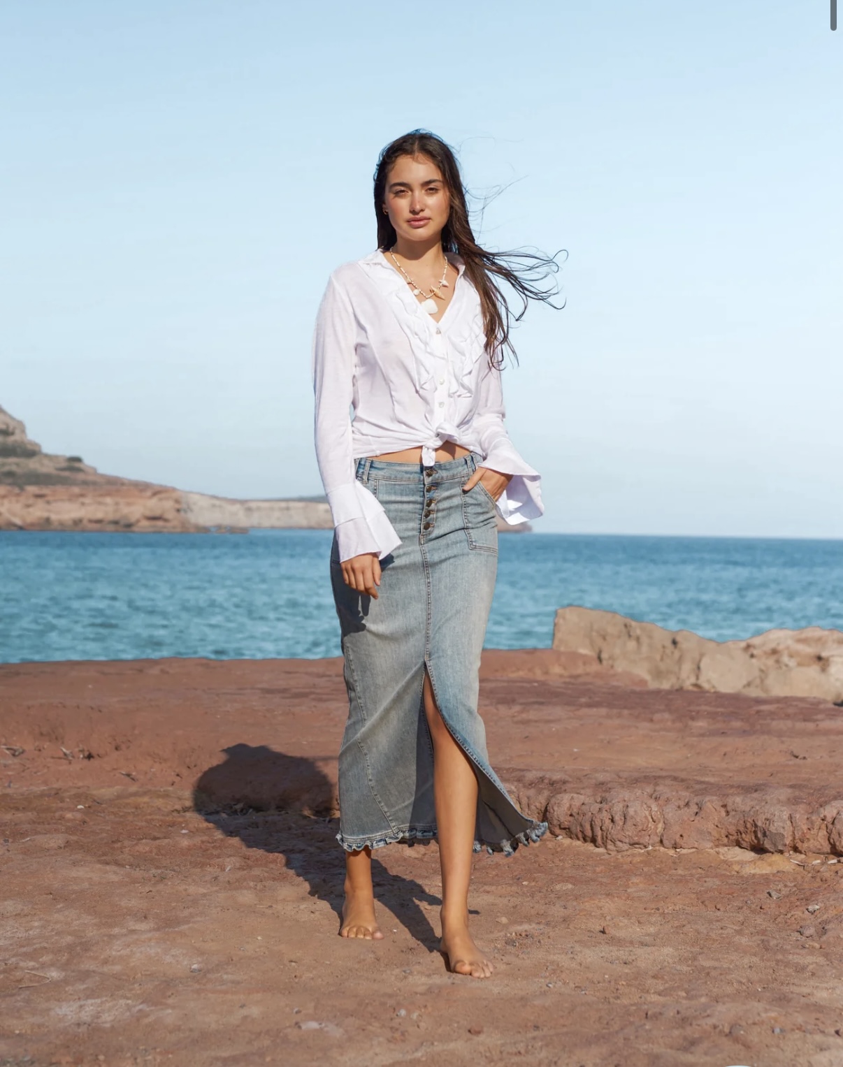 Denim Rok Ruffled Licht Blauw