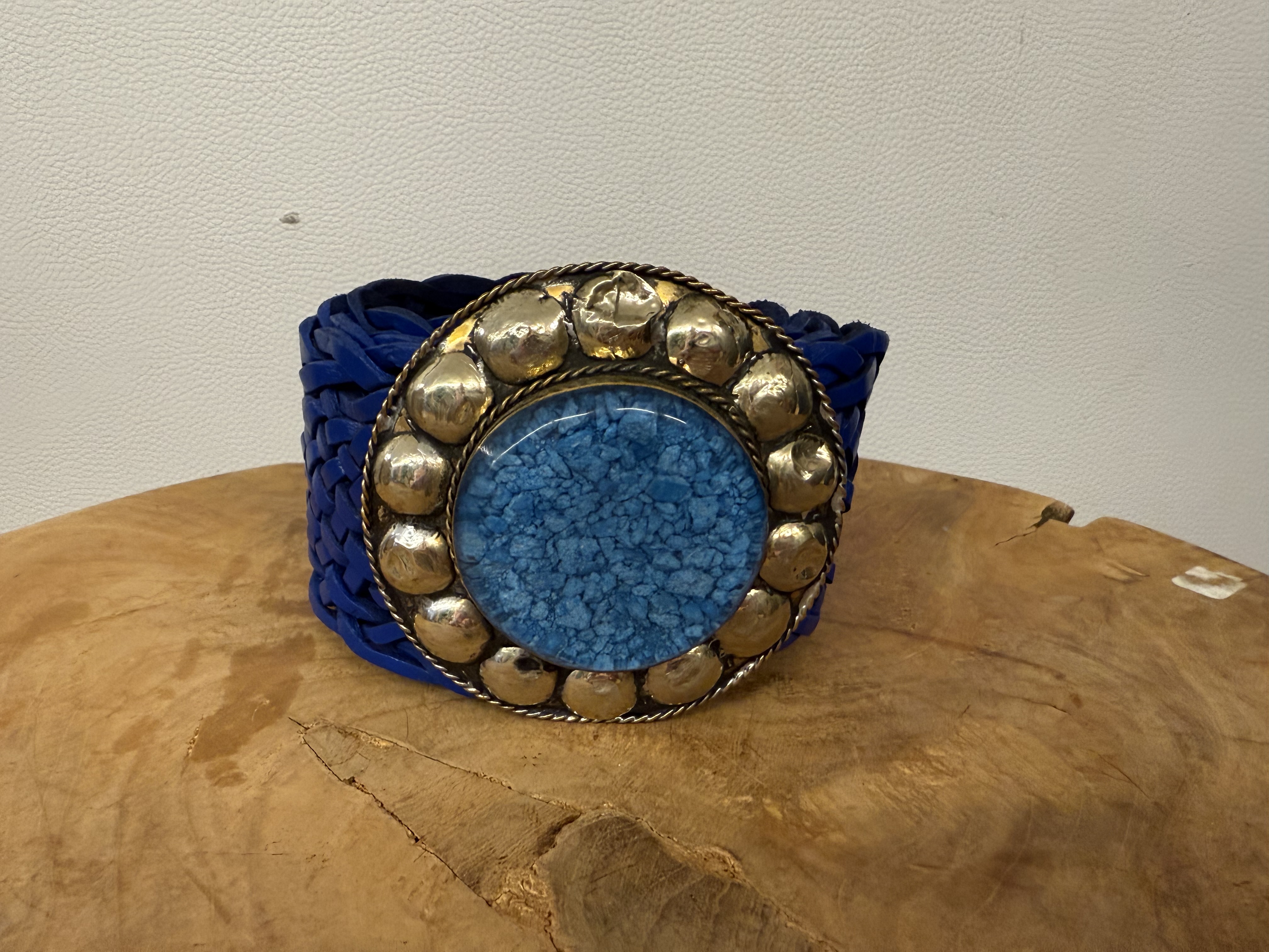 Bohemian Leather Belt Donker Blauw Breed