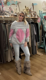 Trui Off-Shoulder Grijs/Roze