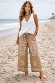 Linnen Broek Print Camel