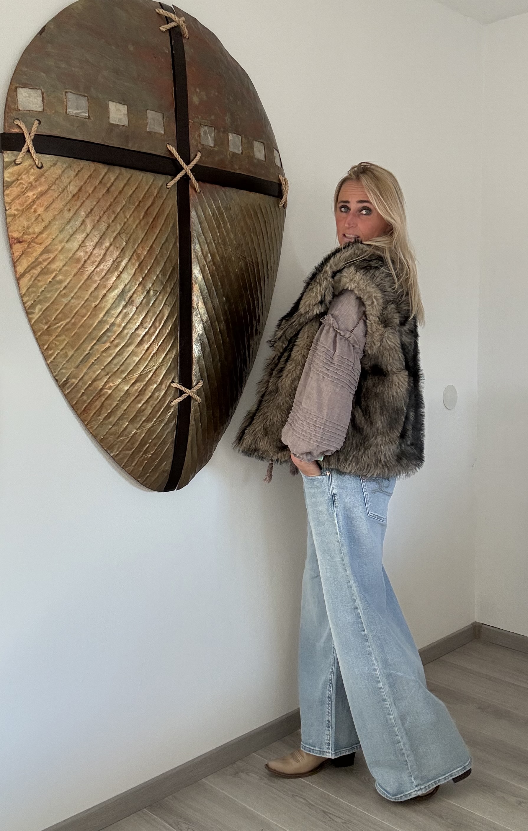 Bodywarmer Fake Fur Bruin/Zwart