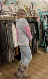 Trui Off-Shoulder Grijs/Roze
