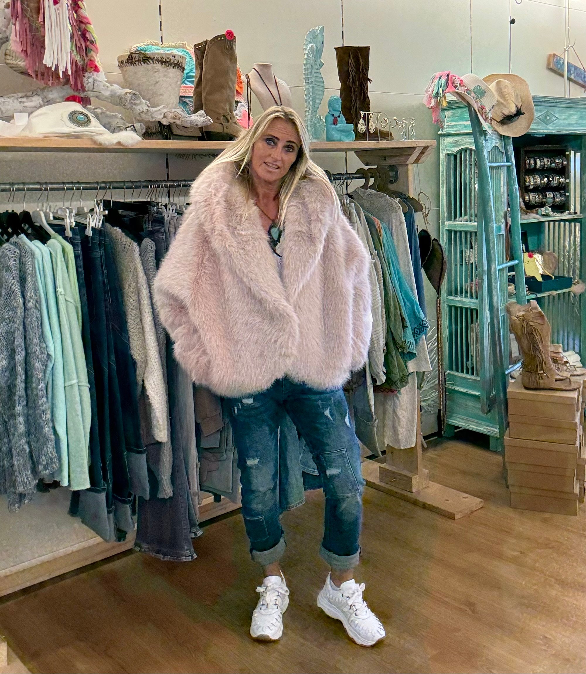 Bontjas Fake Fur Capuchon Oud Roze