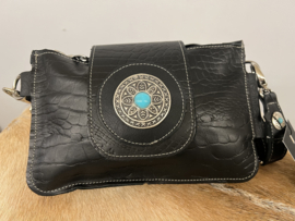 Zwart Leer Shiva Double Bag