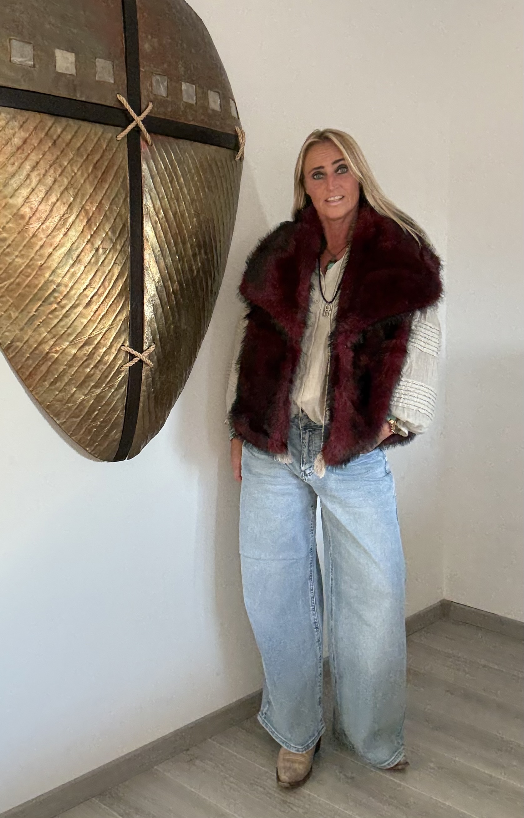 Bodywarmer Fake Fur Bordeaux/Zwart