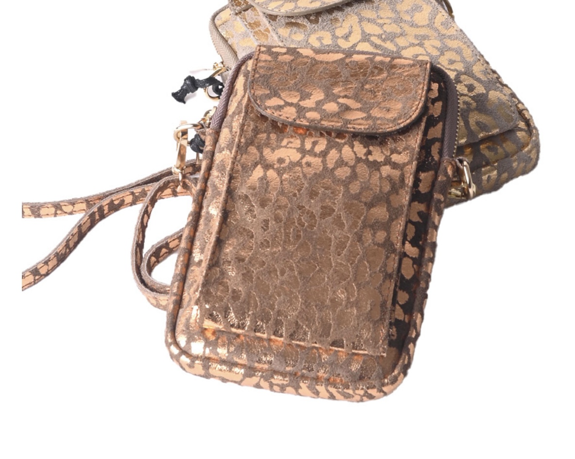 Nubuck Telefoontasje Panter Brons/Rosé