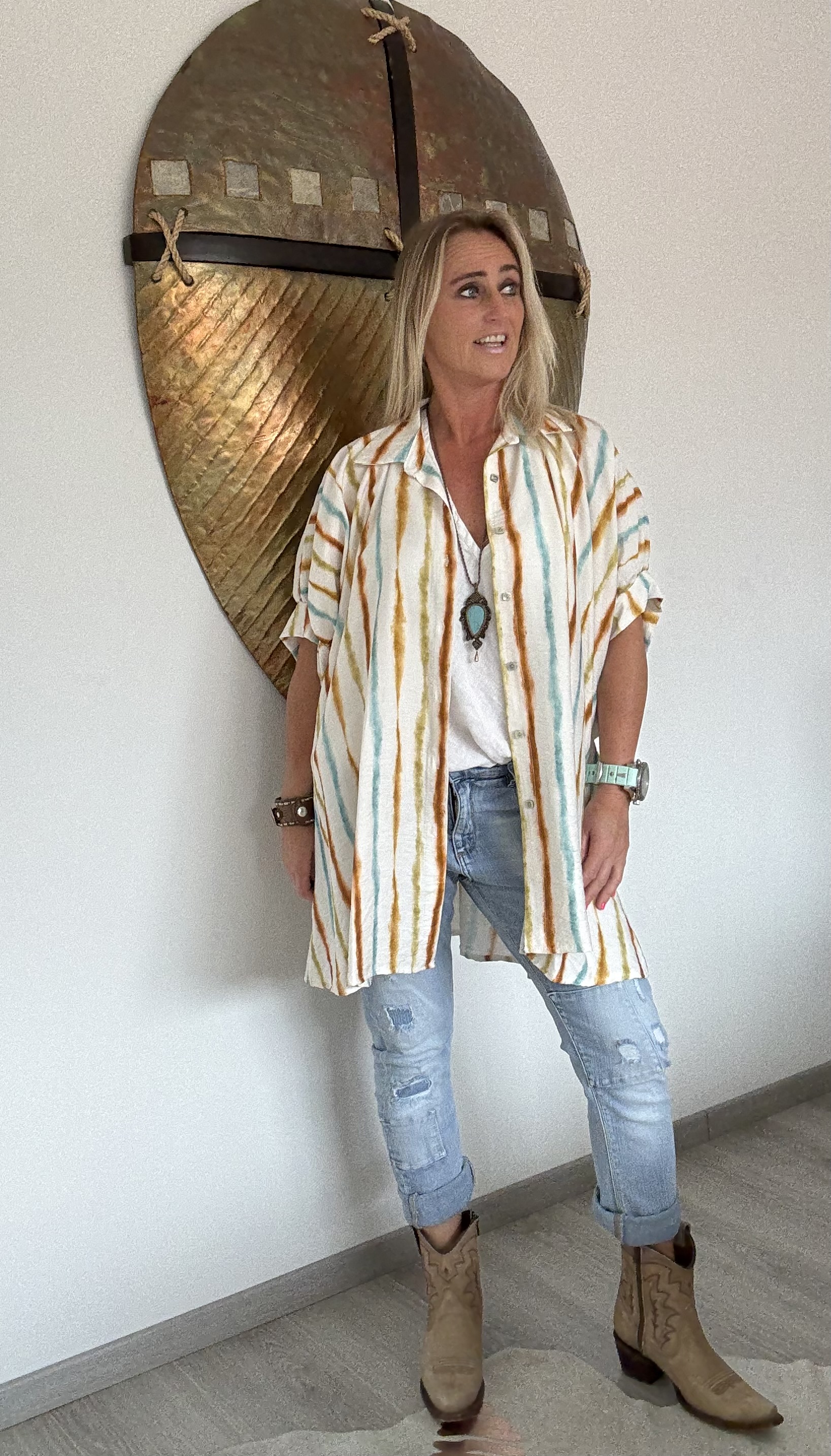 Blouse Malibu Beach Bruin/Mint Turquoise