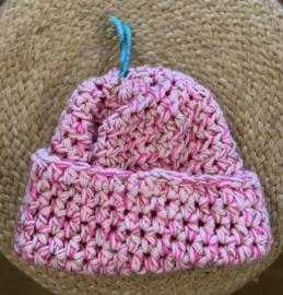 Winter Beanie gemeleerd Licht Roze/Fuchsia
