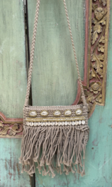 Boho Crocket Tas Schelpen Taupe