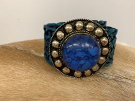 Boho Leather Belt Blue Medium