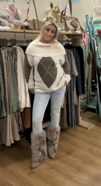 Trui Off-Shoulder Off-White/Bruin