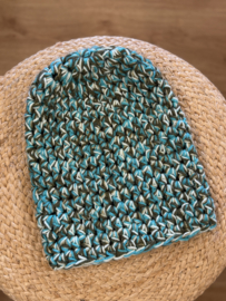 Winter Beanie Gemeleerd Turquoise/Army Groen