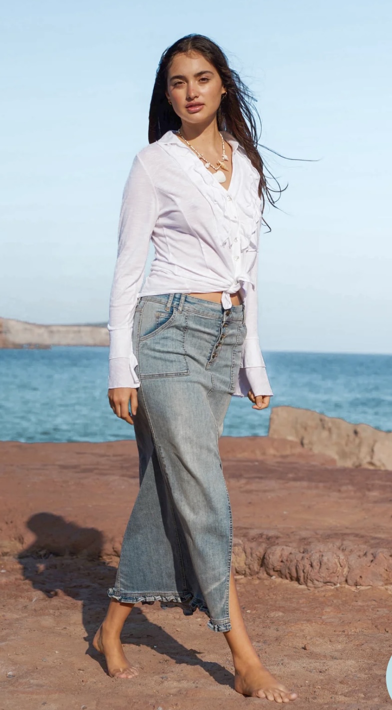 Denim Rok Ruffled Licht Blauw