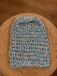 Zomer Beanie Gemeleerd Blauw/Wit
