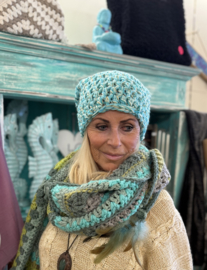 Winter Beanie Gemeleerd Turquoise/Licht blauw