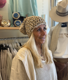 Zomer Beanie Gemeleerd Taupe/Wit/Oranje