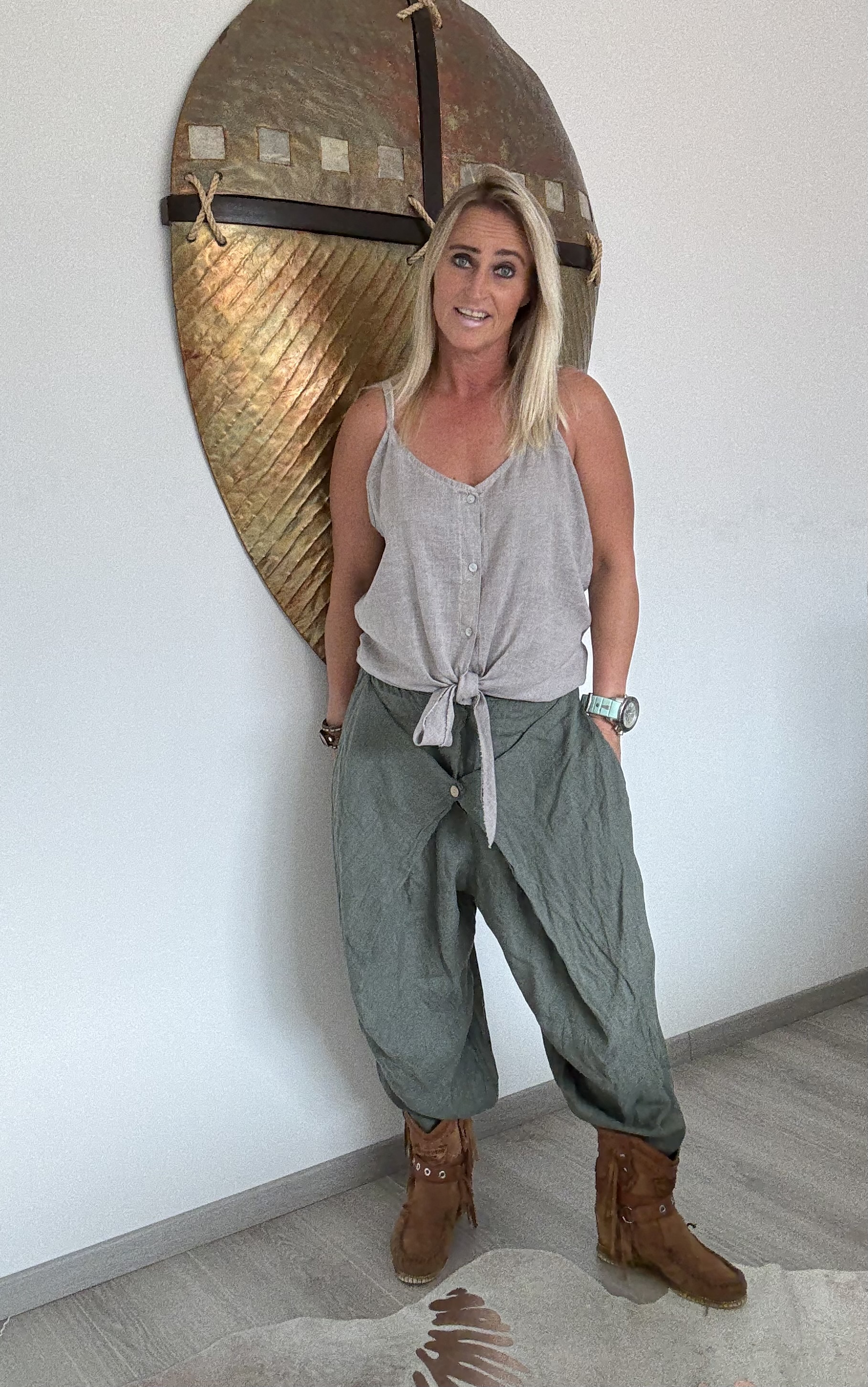 Linnen Broek kuta Army Groen