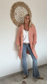 Gebreid Vest Moda Capuchon Zalm