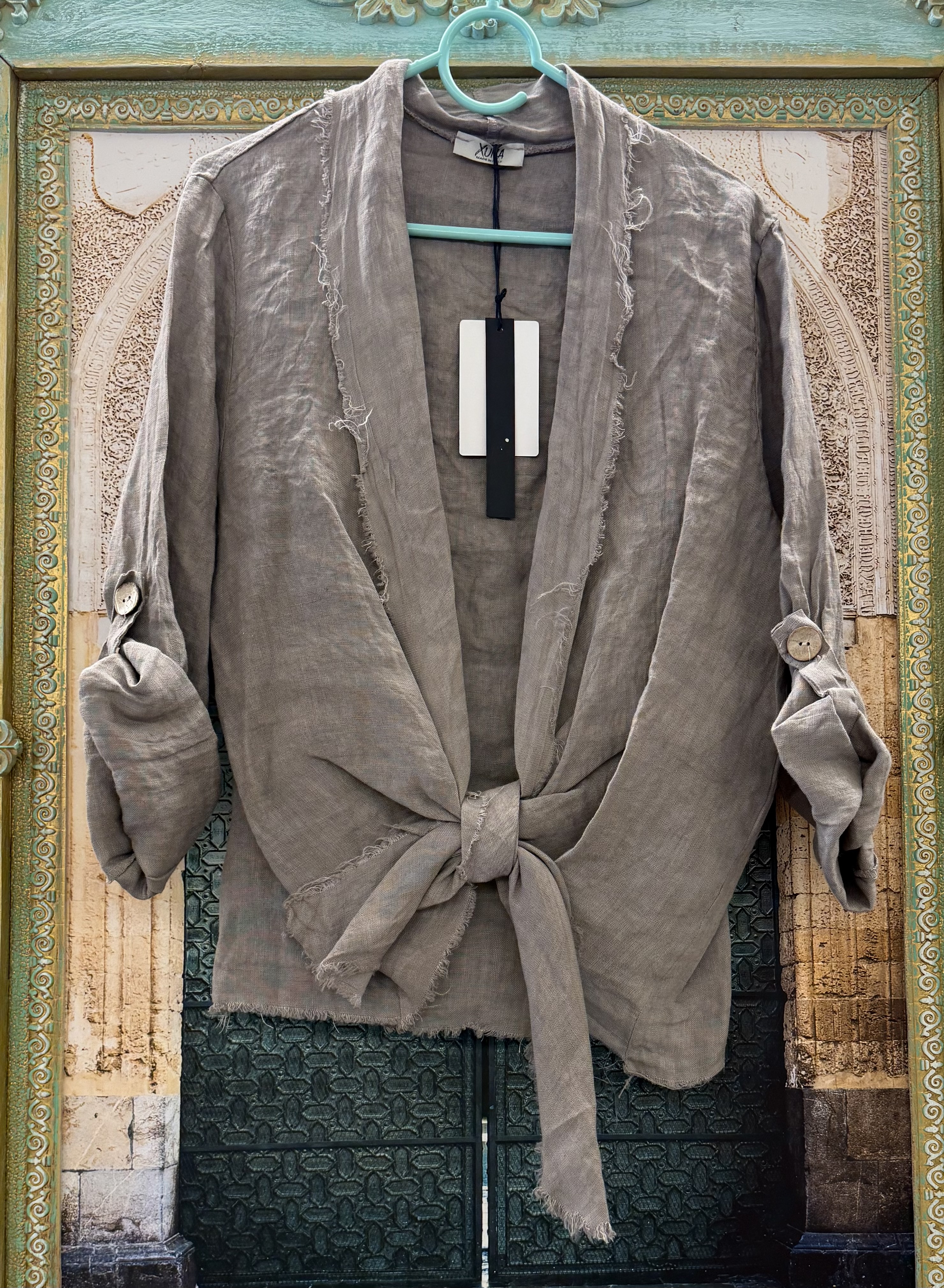 Linnen Knoopblouse Taupe