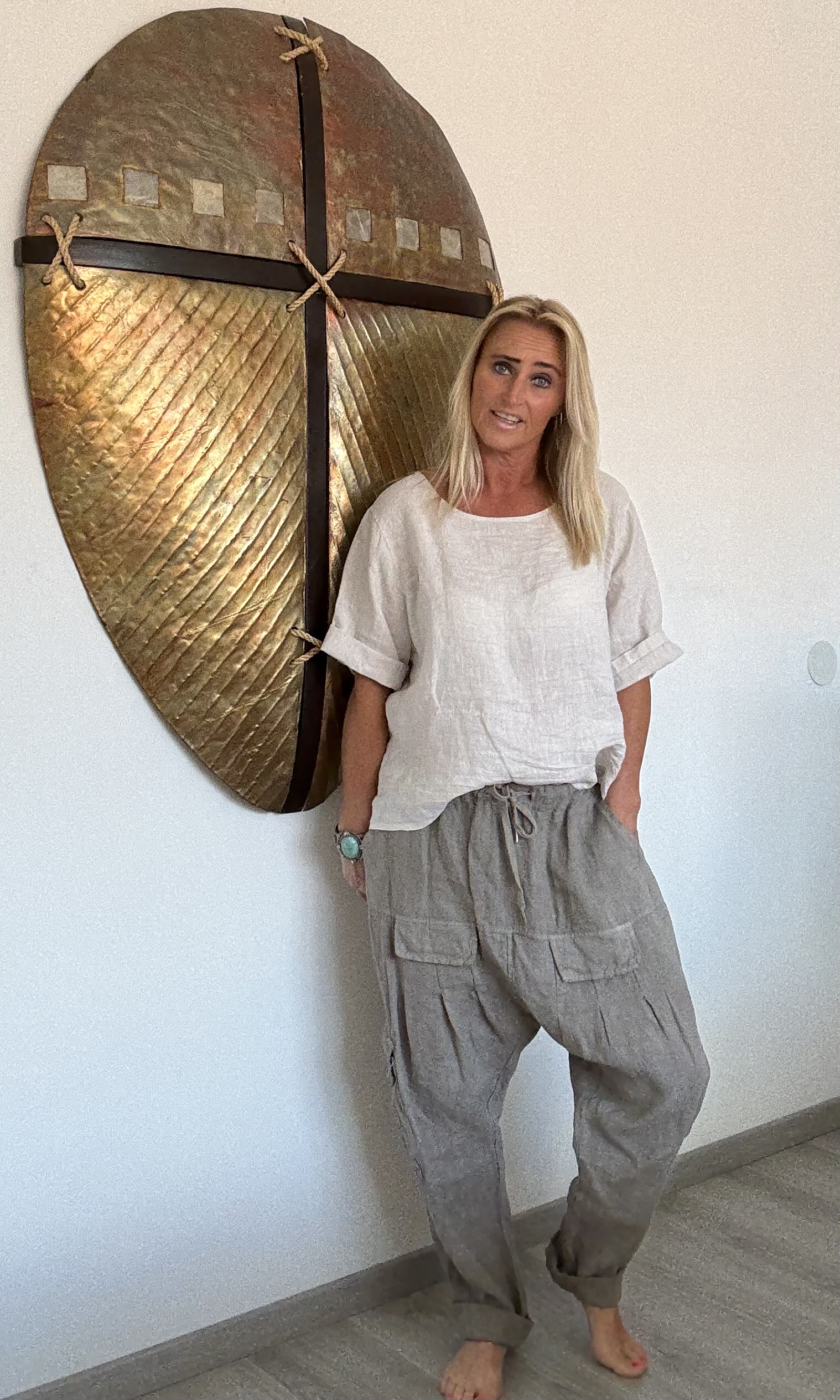 Baggy Linnen Cargo Broek Taupe