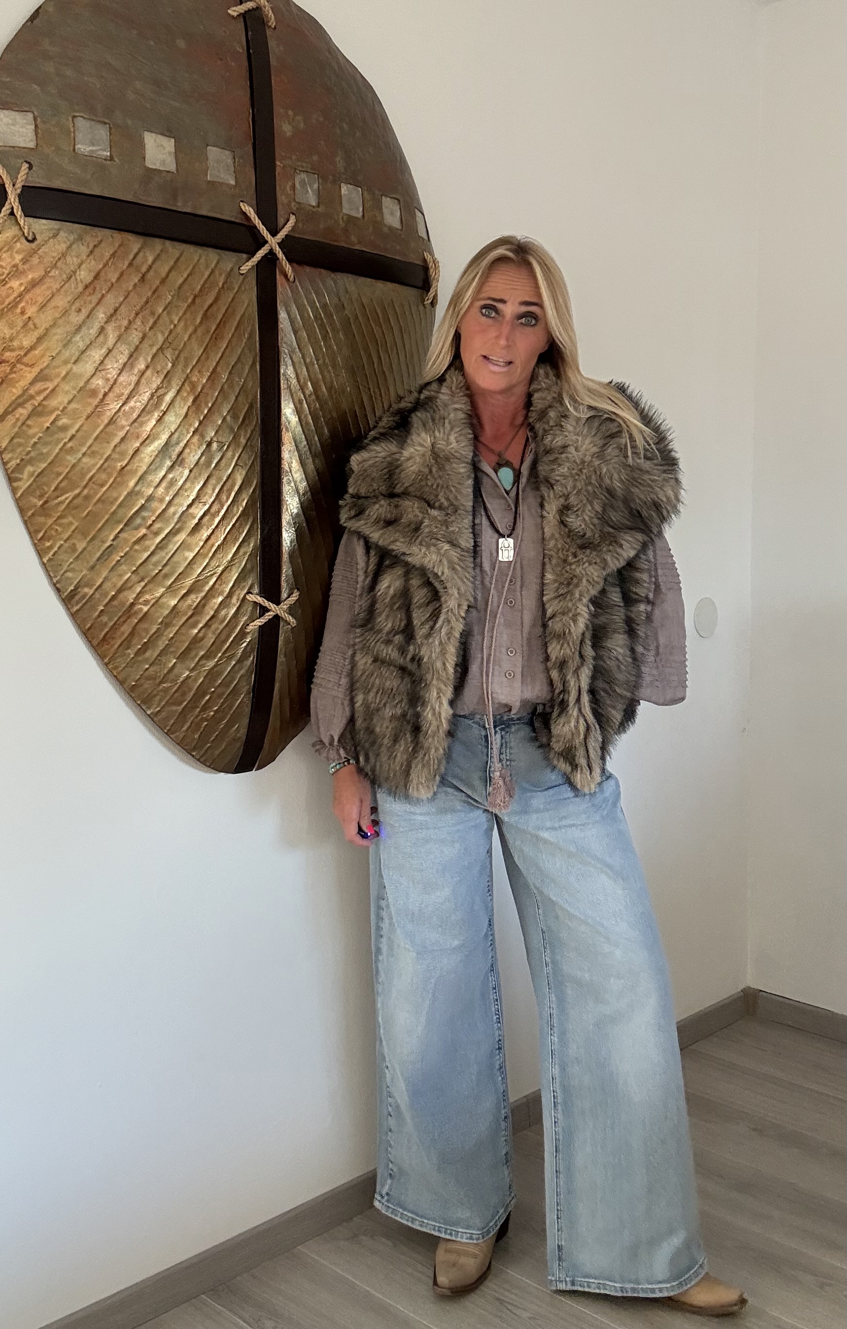Bodywarmer Fake Fur Bruin/Zwart