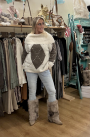 Trui Off-Shoulder Off-White/Bruin