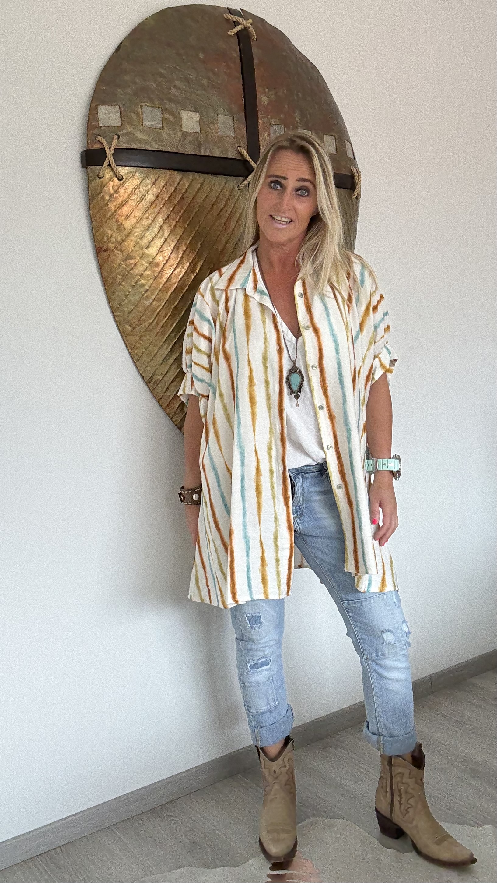 Blouse Malibu Beach Bruin/Mint Turquoise