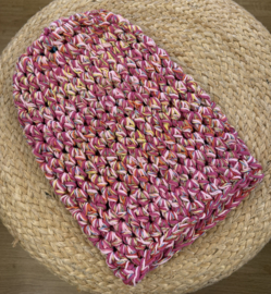 Zomer Beanie gemeleerd Licht Roze/Fuchsia/Geel
