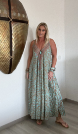 Boho Jurk Silk Turquoise/Bruin/Roze