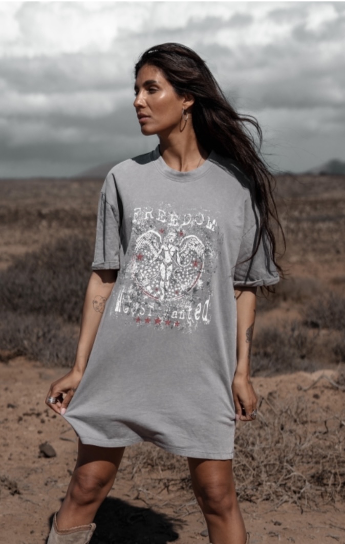 Bowie T-Shirt Jurk Washed Grijs