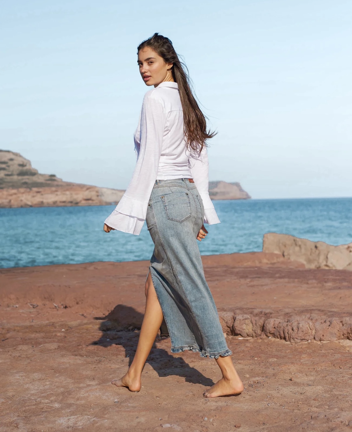 Denim Rok Ruffled Licht Blauw