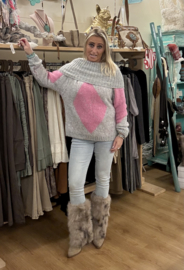 Trui Off-Shoulder Grijs/Roze