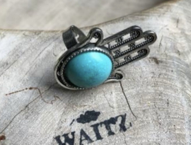 Bohemian Ring Hamsa Zilver Turquoise