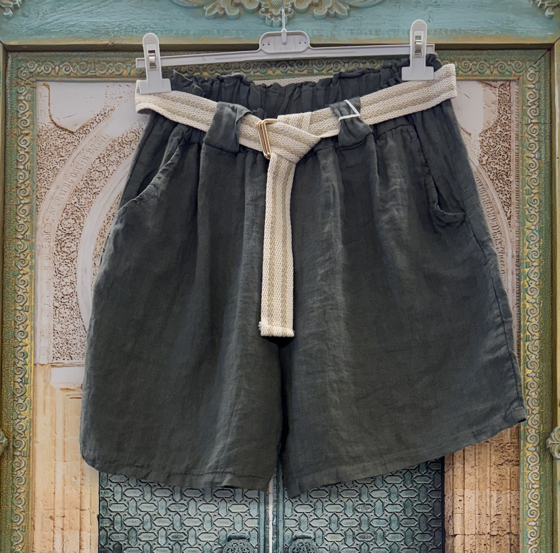 Linnen Short Donker Groen