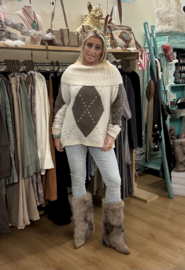Trui Off-Shoulder Off-White/Bruin
