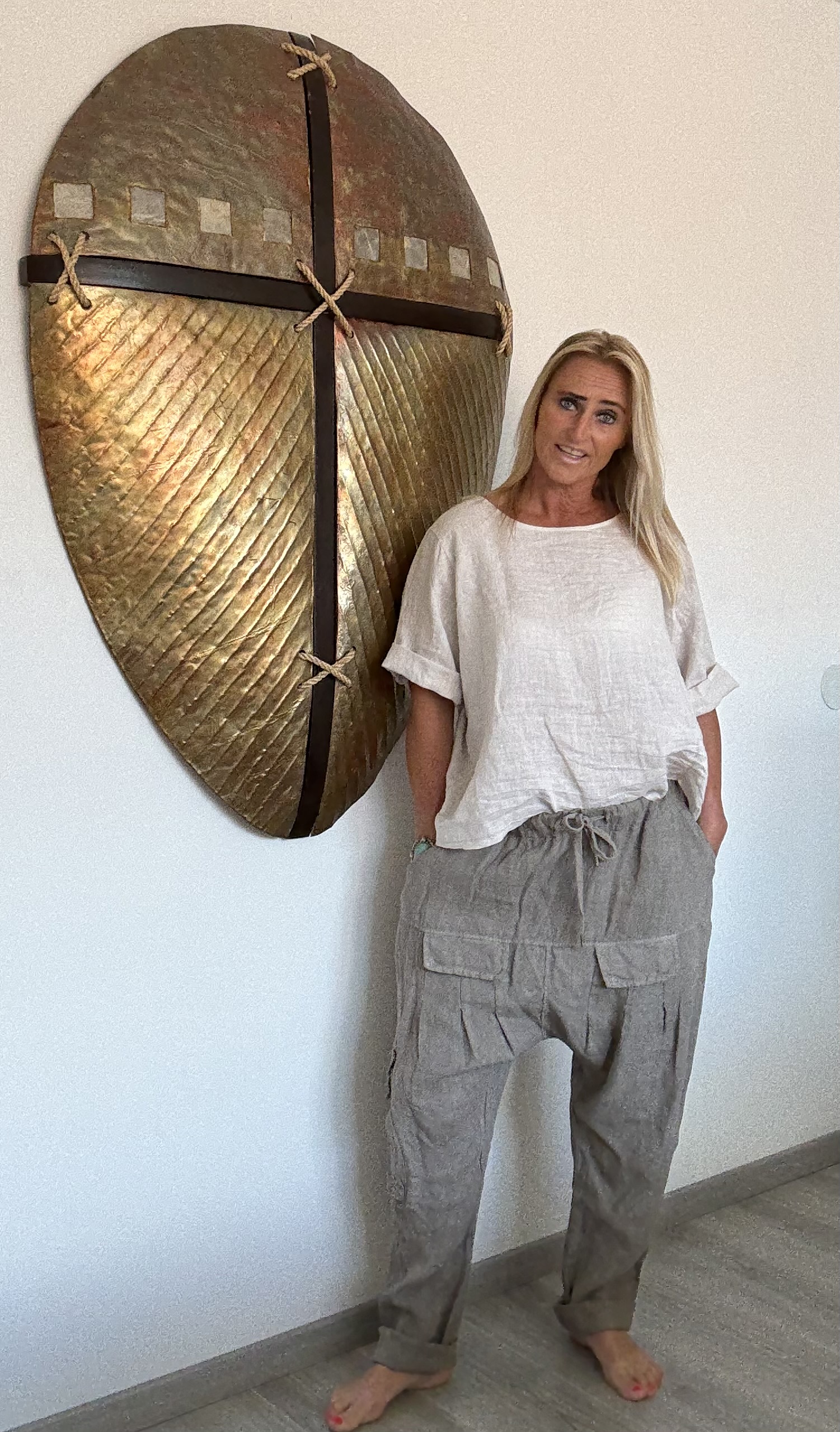 Baggy Linnen Cargo Broek Taupe