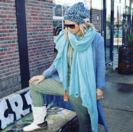 Winter Beanie Gemeleerd Blauw/Turquoise/Grijs