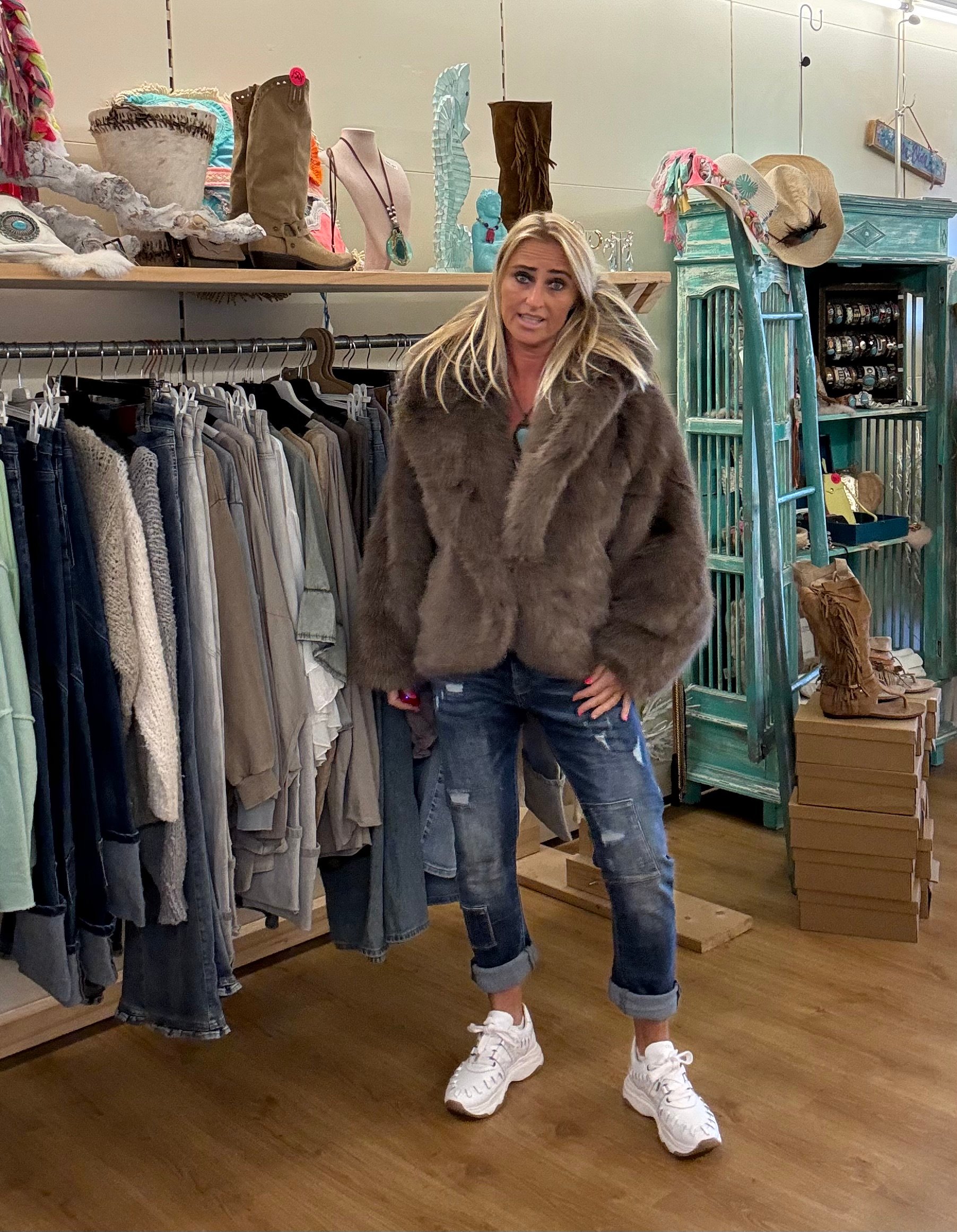 Bontjas Fake Fur Capuchon Taupe