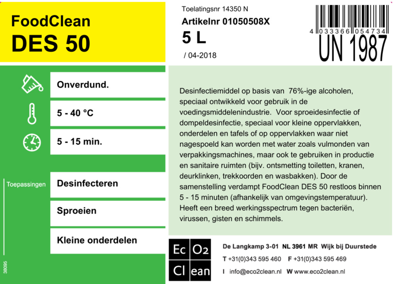 desinfectie spray voor materialen en kleine oppervlakken, 2 x 5 liter
