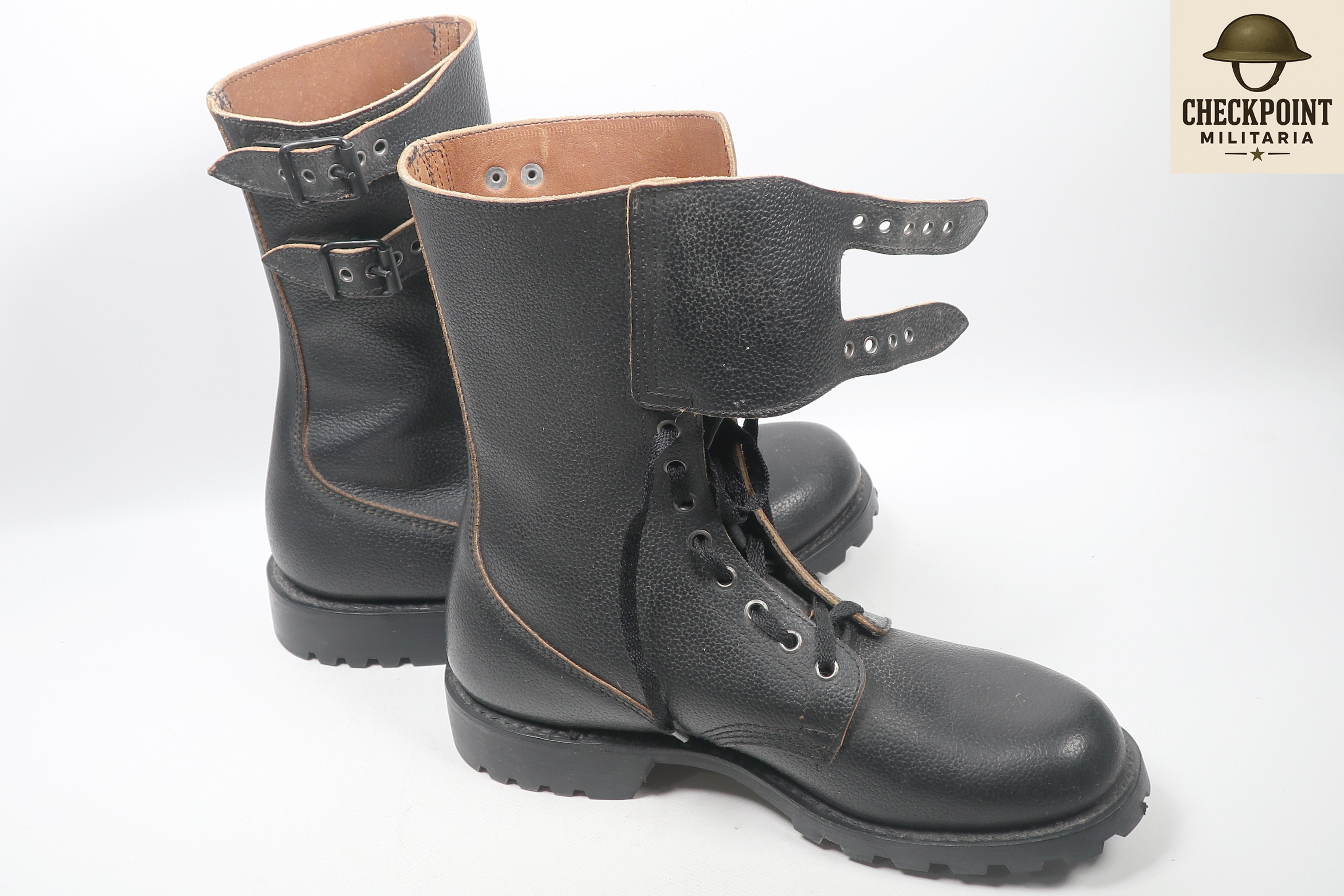 Bottes de combat en cuir à double boucle de style ranger/parachutiste français