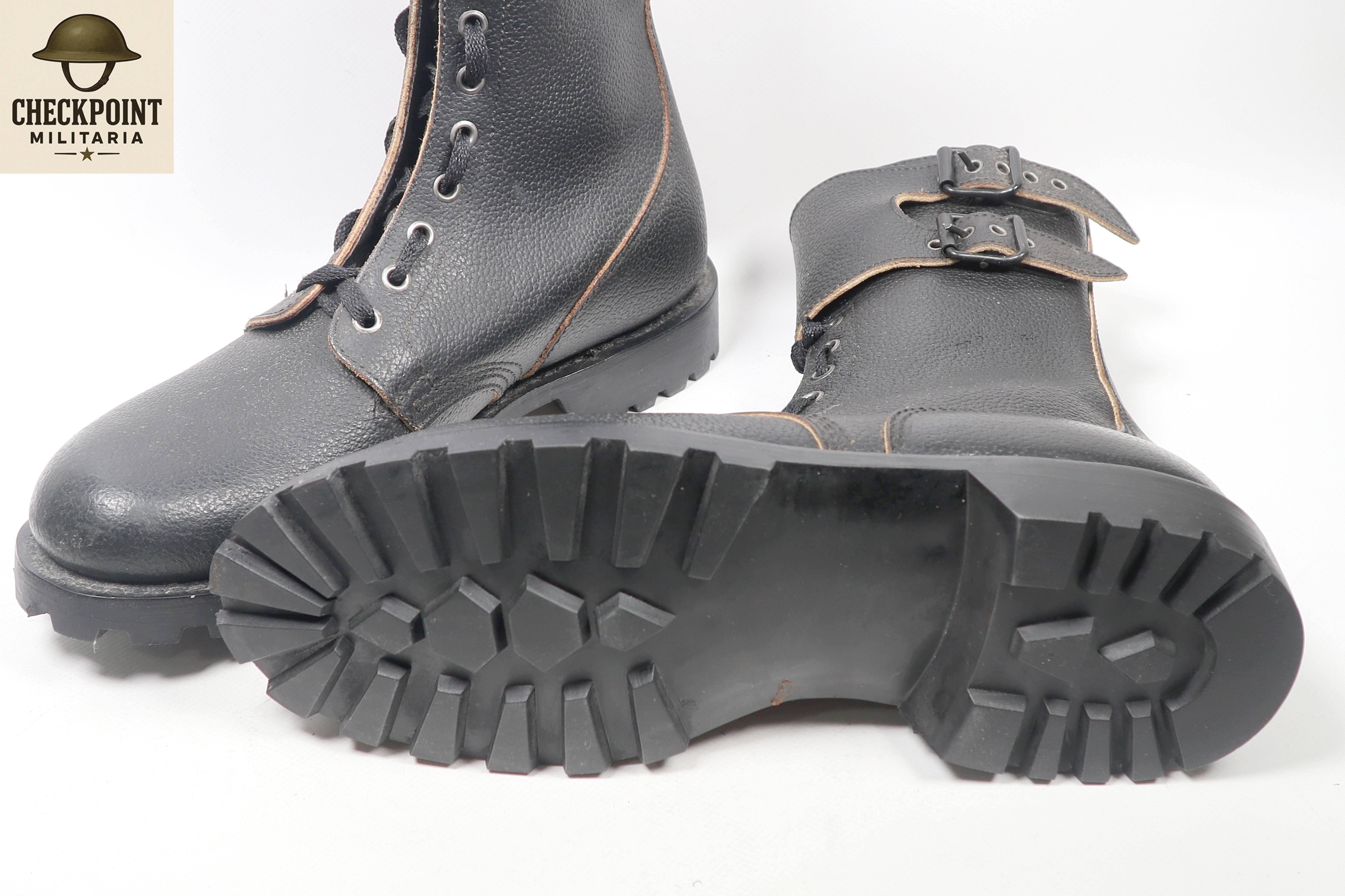 Bottes de combat en cuir à double boucle de style ranger/parachutiste français