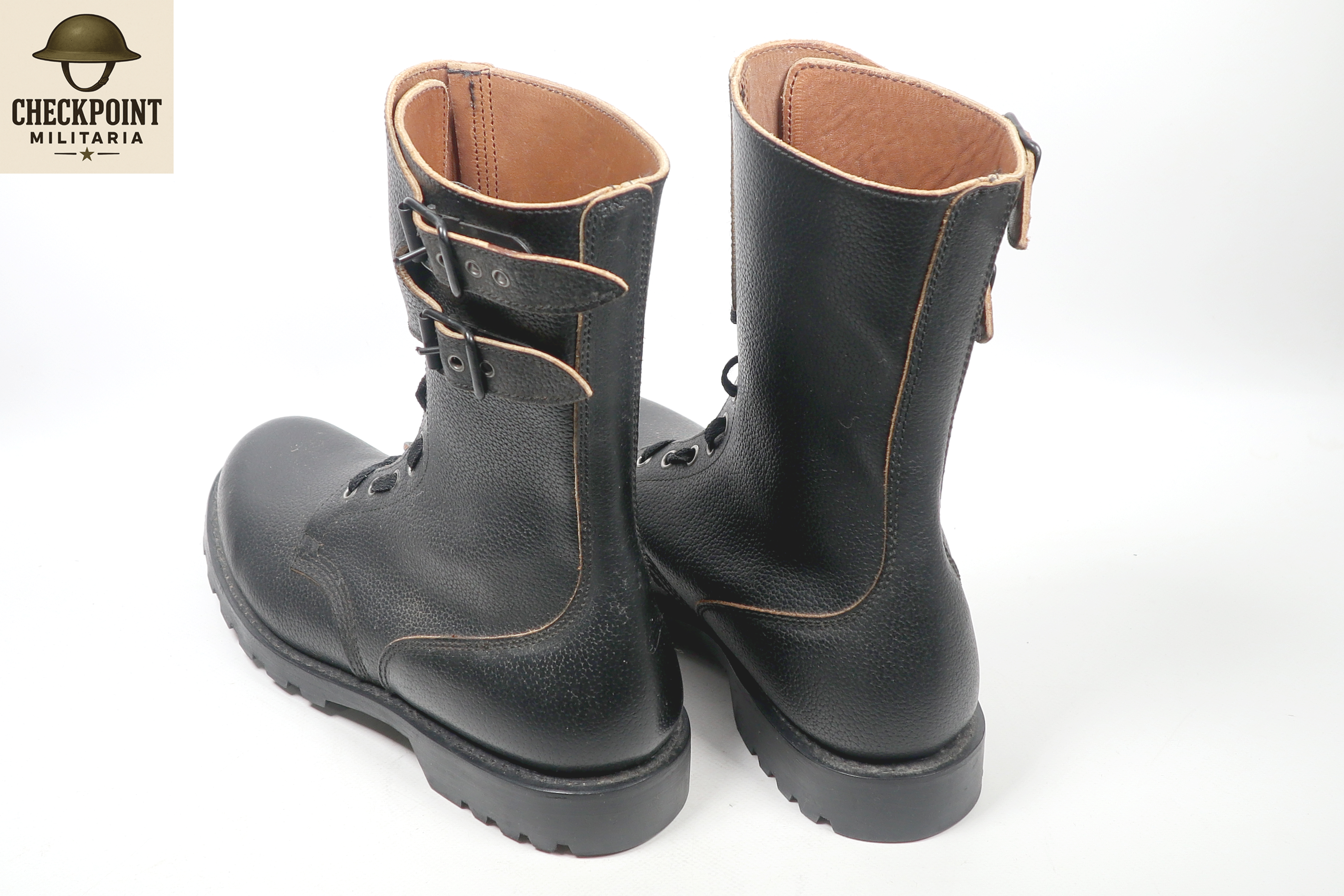 Bottes de combat en cuir à double boucle de style ranger/parachutiste français