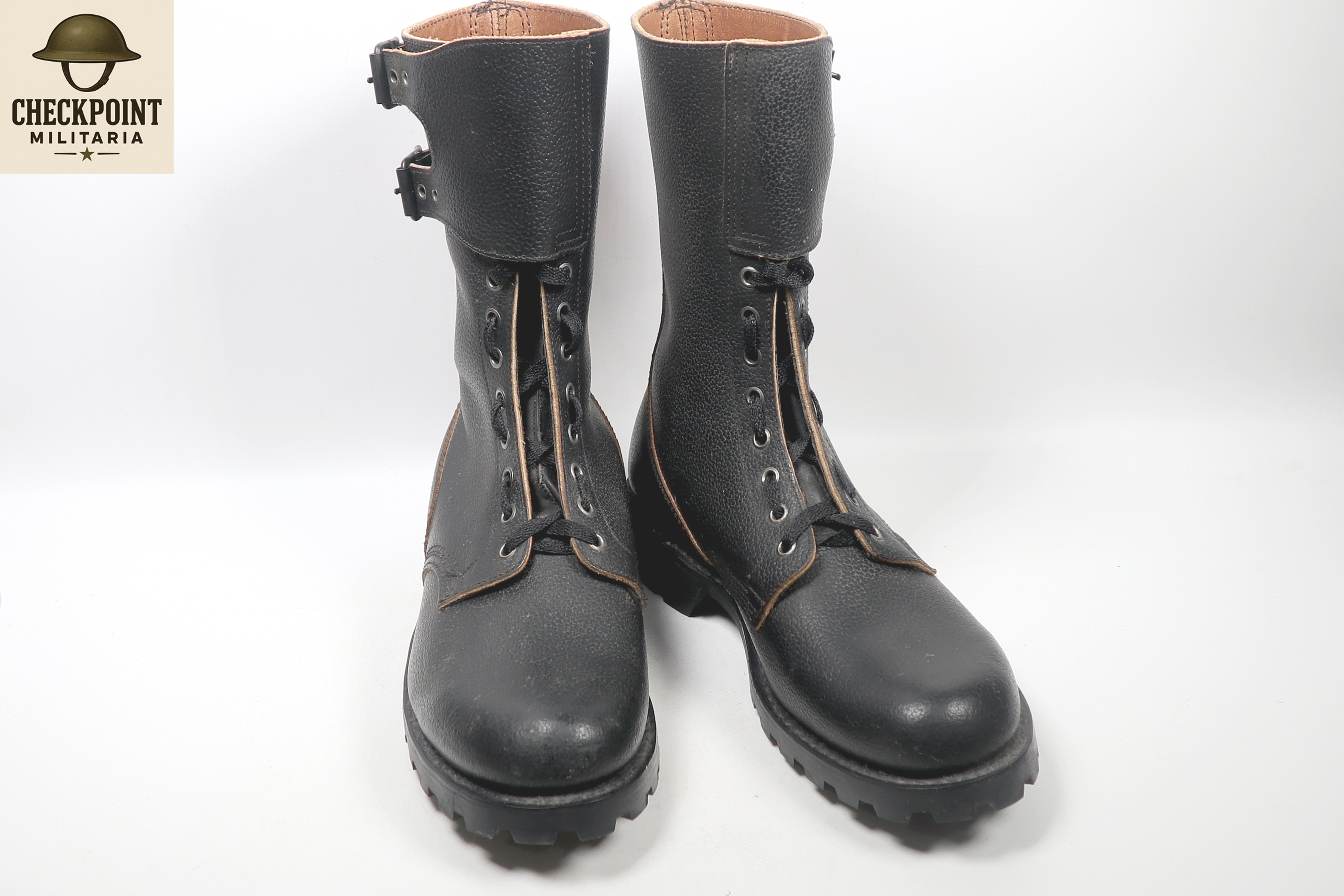 Bottes de combat en cuir à double boucle de style ranger/parachutiste français