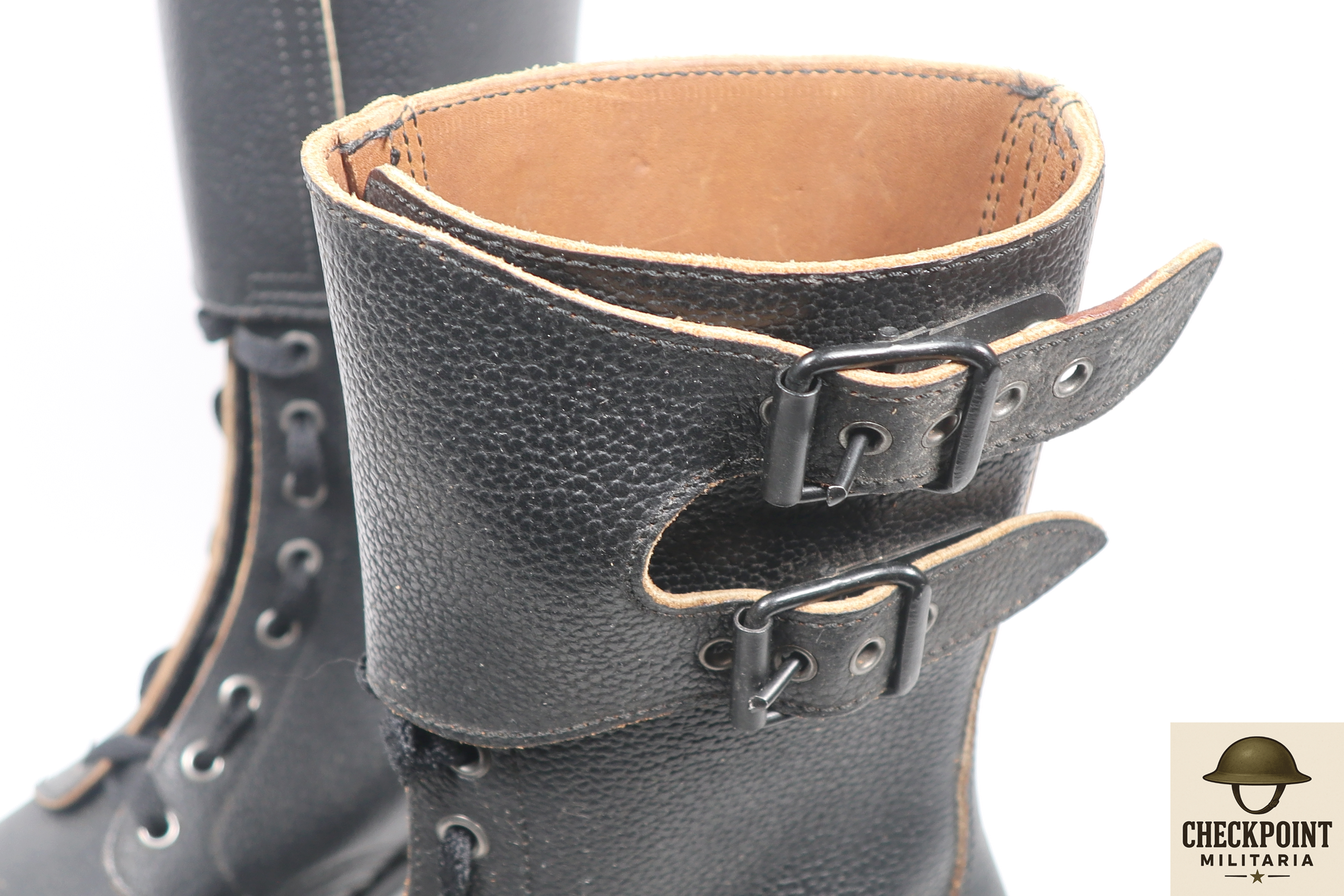 Bottes de combat en cuir à double boucle de style ranger/parachutiste français