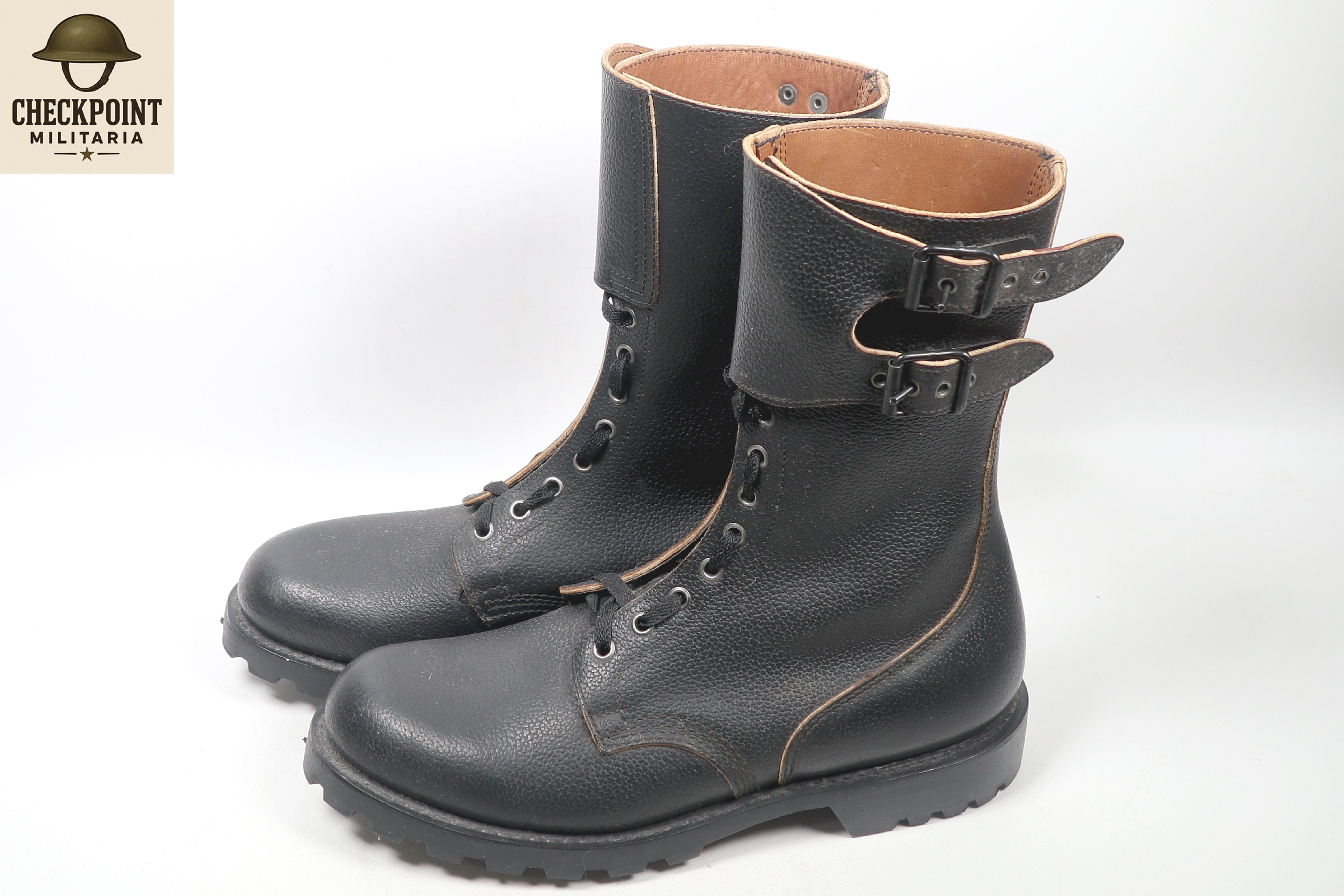 Bottes de combat en cuir à double boucle de style ranger/parachutiste français
