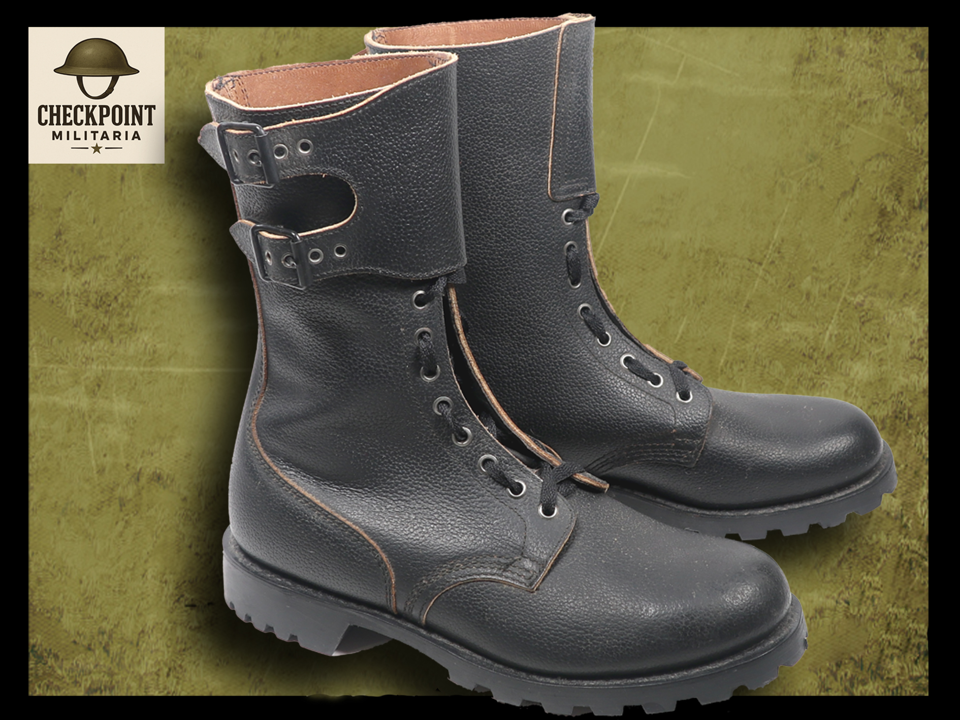 French ranger/ paratrooper style double buckle leather combat boots