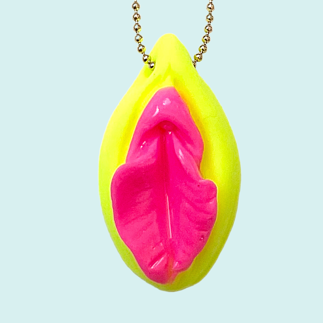 Pussy Pendant Unique Piece Neon Pink and Yellow