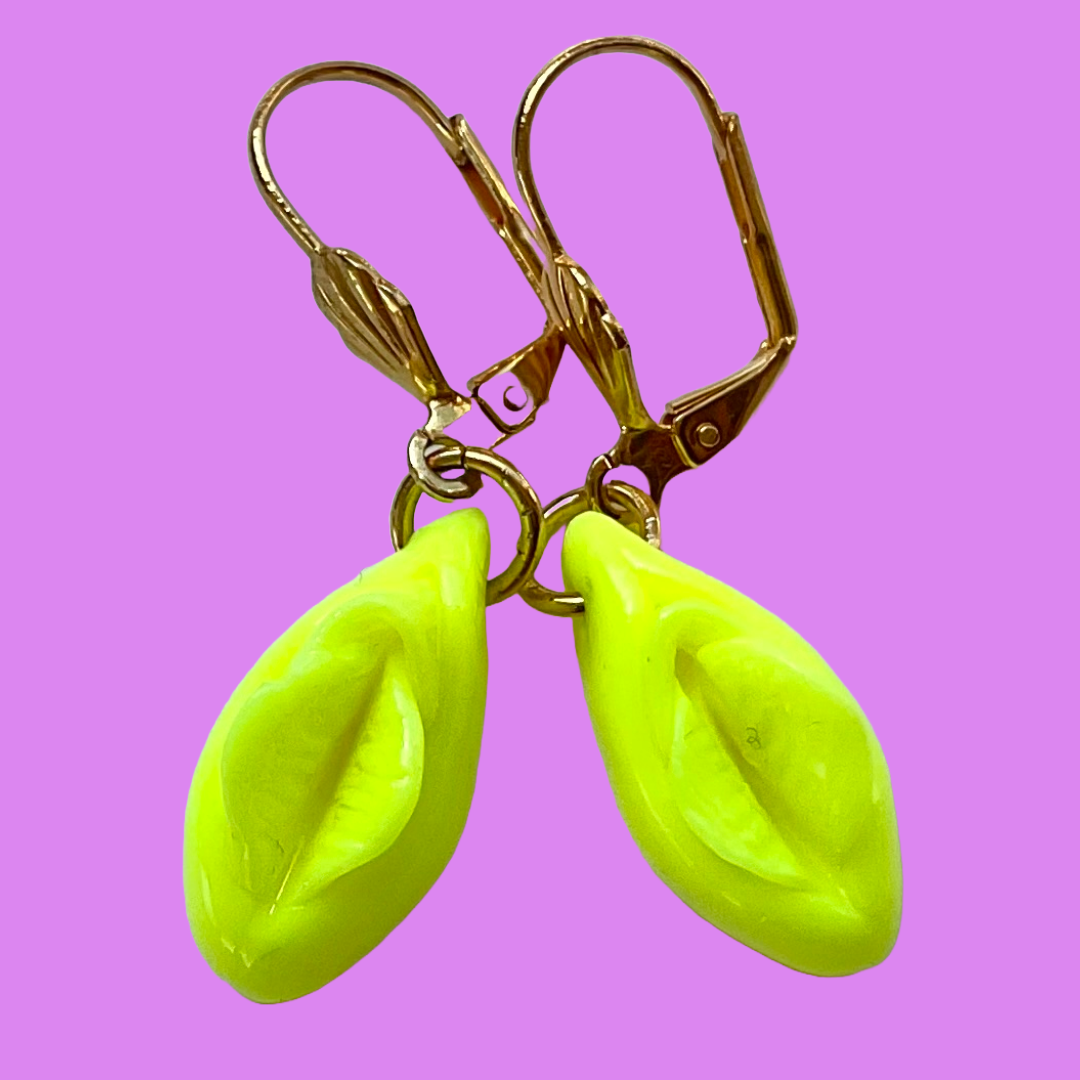 Pussy Earrings Neon Yellow