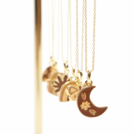 Necklace Gold Enamel Moon