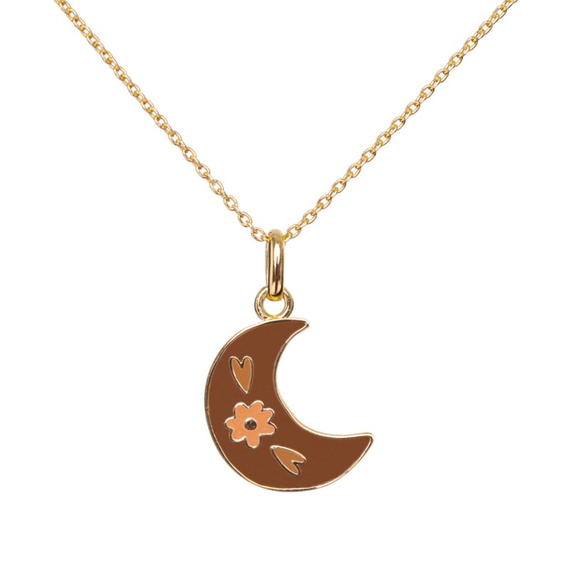 Necklace Gold Enamel Moon